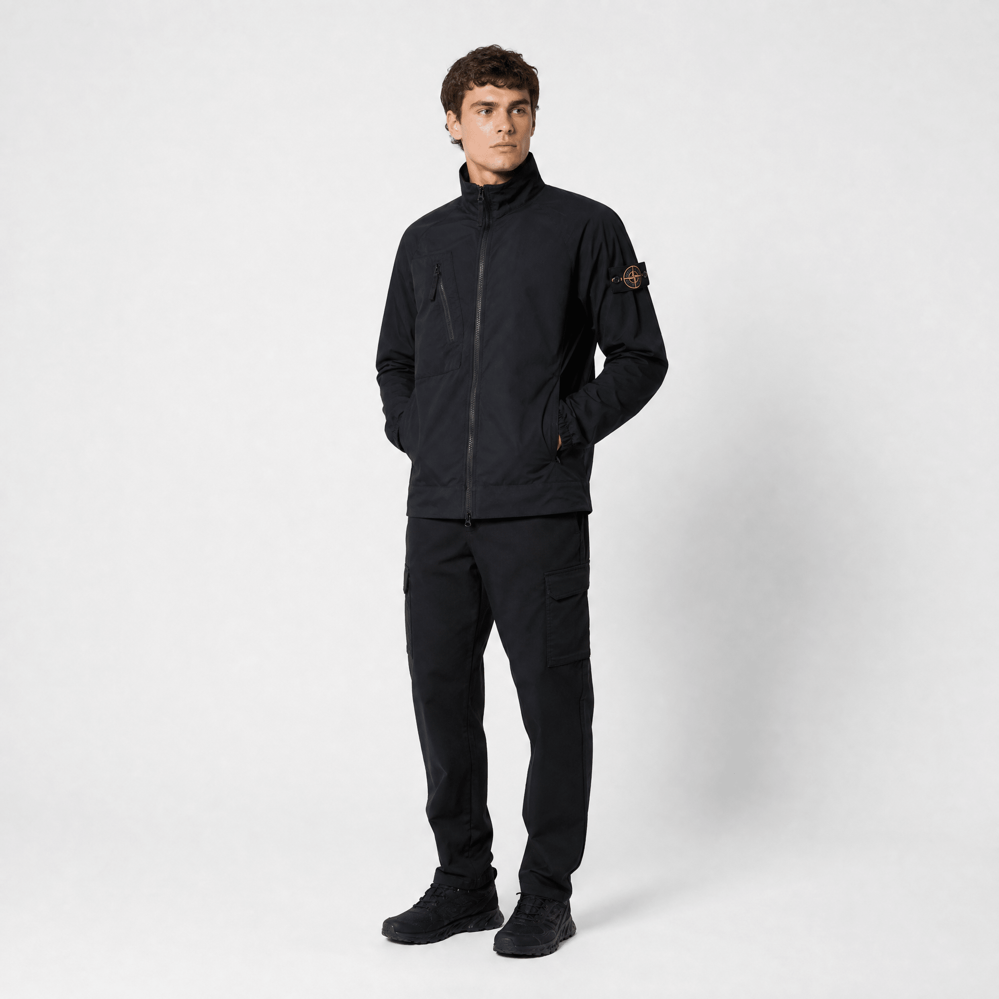 Stone Island Stretch Nylon Tech Fleece Jacket in Black