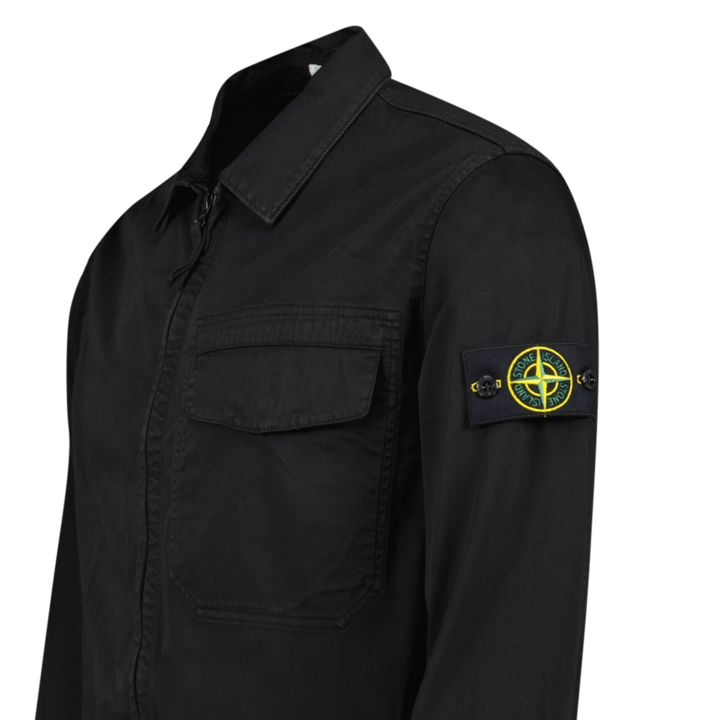 Stone Island Stretch Organic Cotton Satin Overshirt in Black