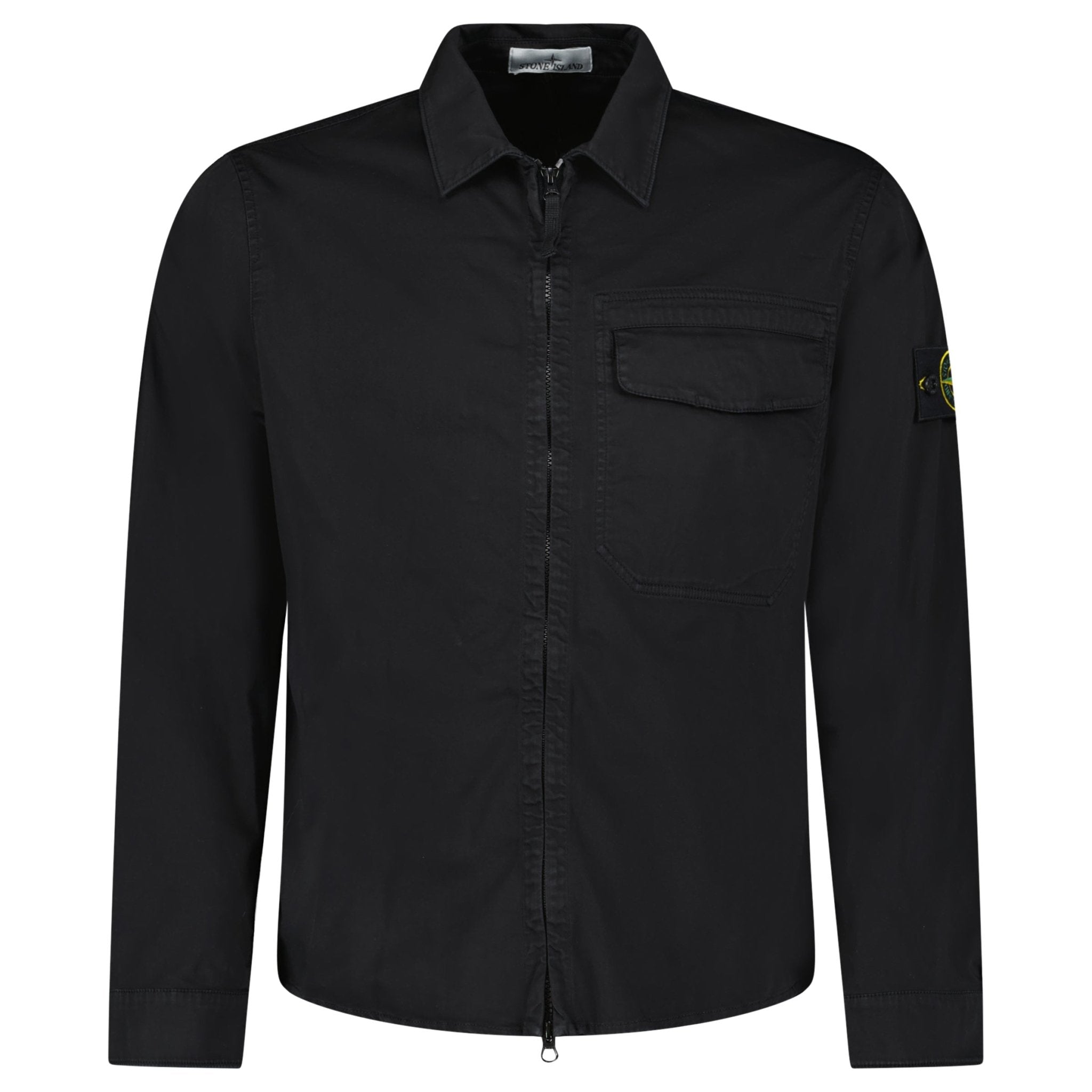 Stone Island Stretch Organic Cotton Satin Overshirt in Black