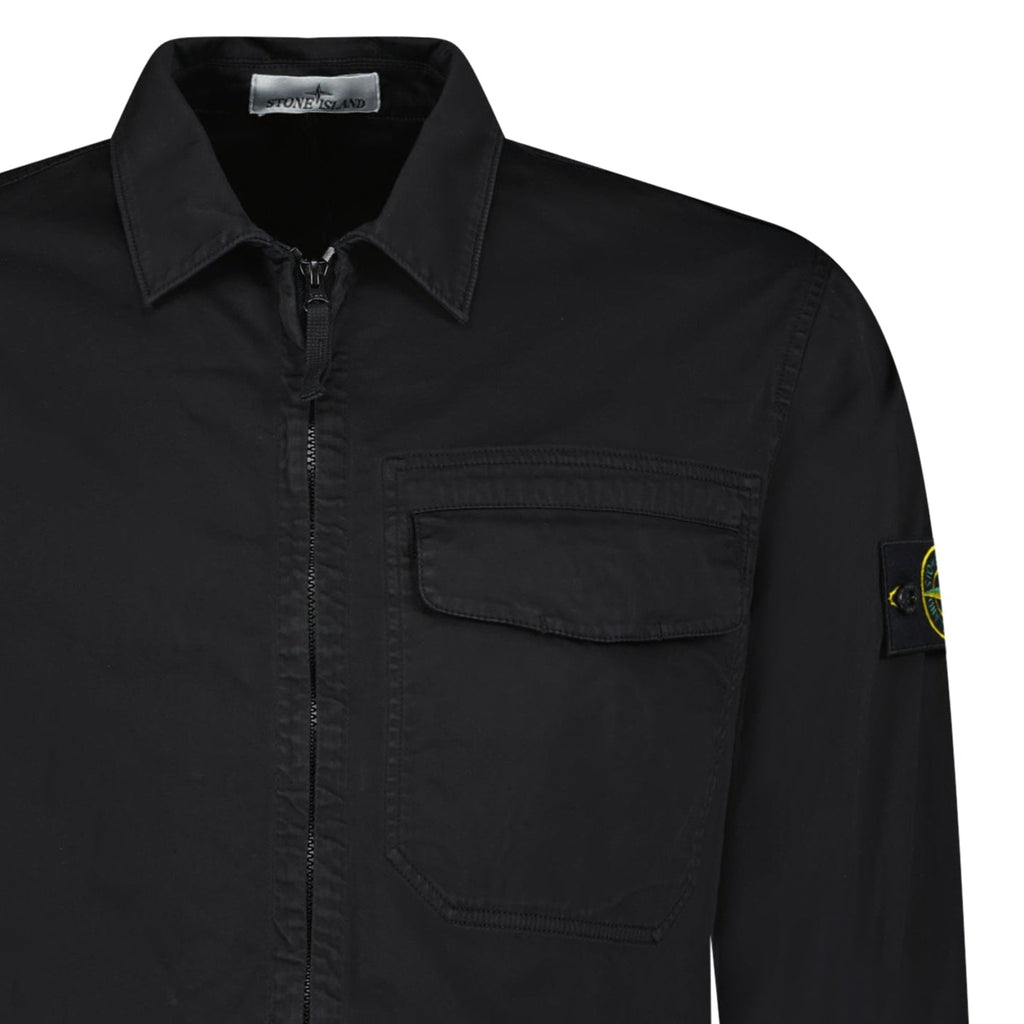 Stone Island Stretch Organic Cotton Satin Overshirt in Black
