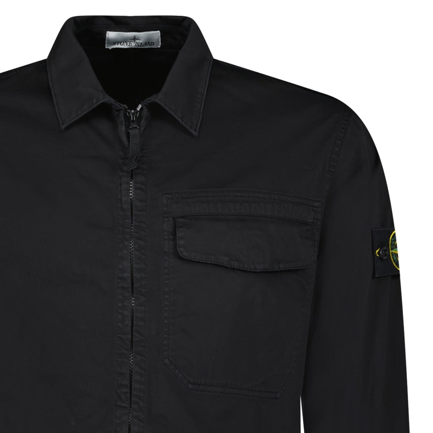 Stone Island Stretch Organic Cotton Satin Overshirt in Black