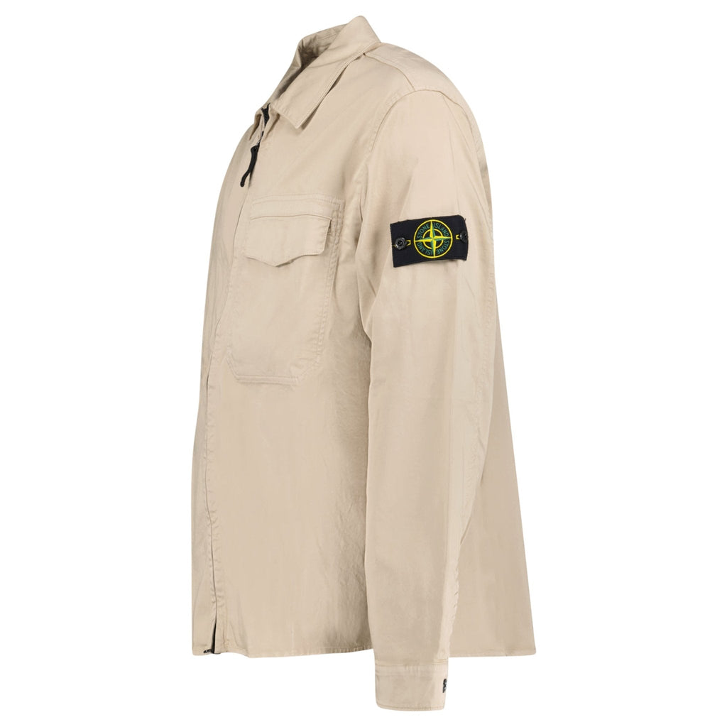 Stone Island Stretch Organic Cotton Satin Overshirt in Desert Beige