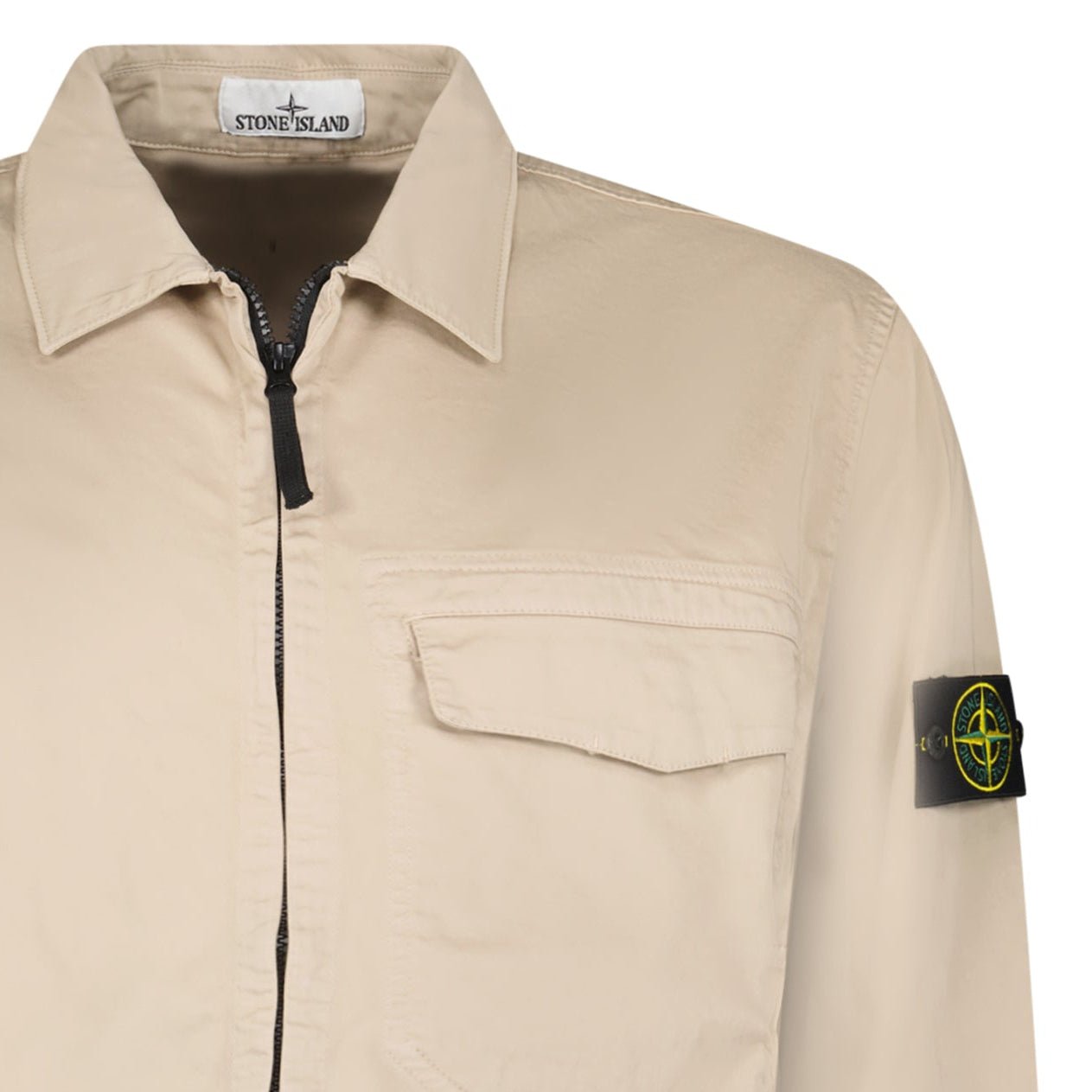 Stone Island Stretch Organic Cotton Satin Overshirt in Desert Beige