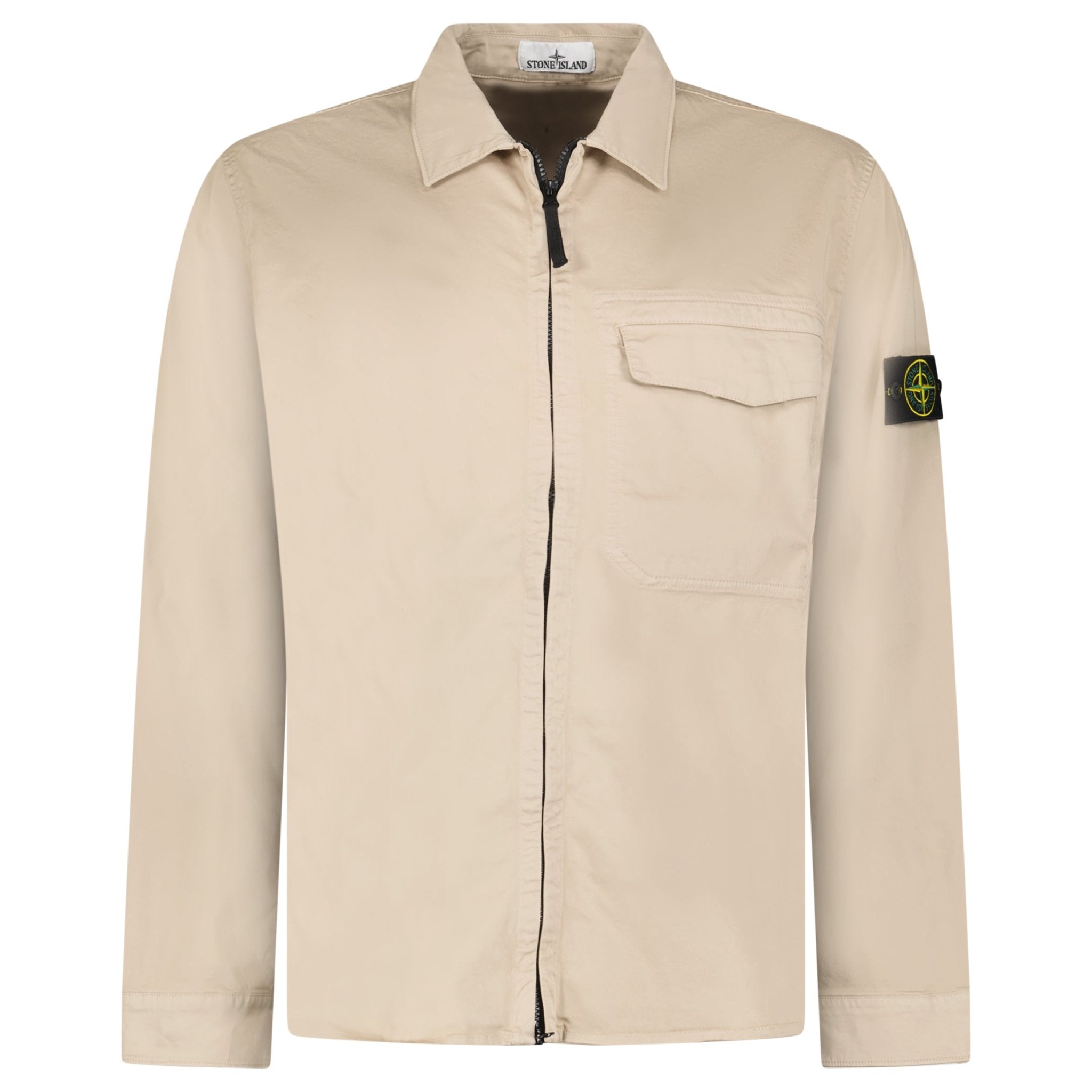 Stone Island Stretch Organic Cotton Satin Overshirt in Desert Beige
