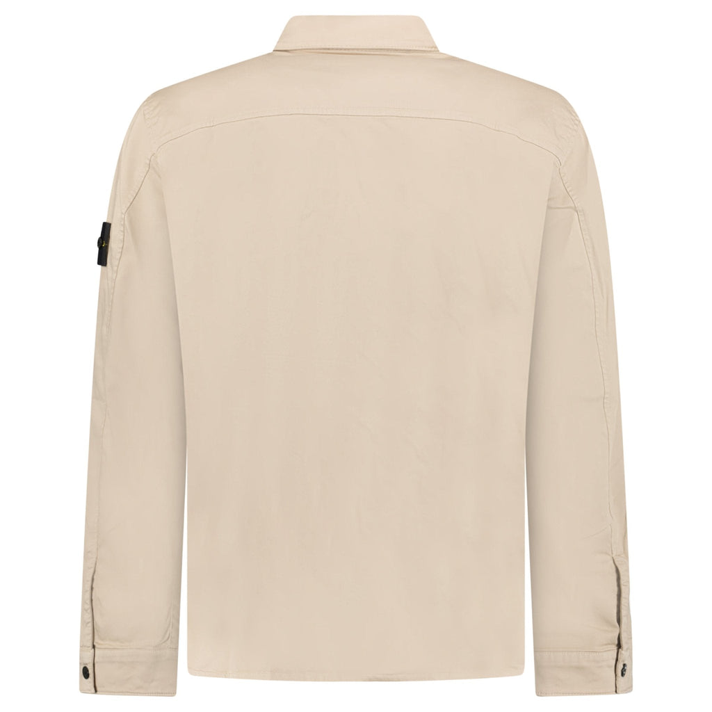 Stone Island Stretch Organic Cotton Satin Overshirt in Desert Beige
