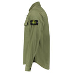 Stone Island Stretch Organic Cotton Satin Overshirt in Military Green