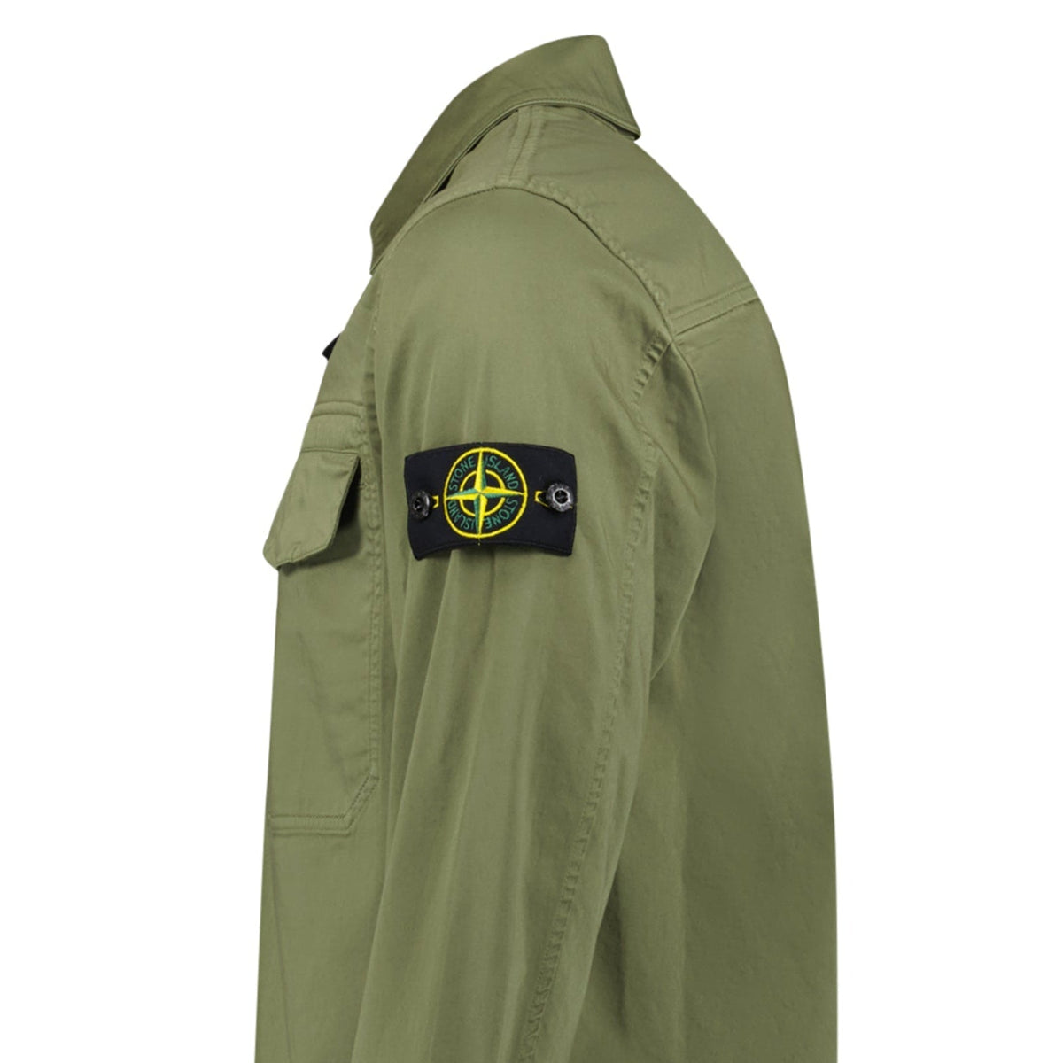 Stone Island Stretch Organic Cotton Satin Overshirt in Military Green