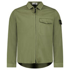 Stone Island Stretch Organic Cotton Satin Overshirt in Military Green