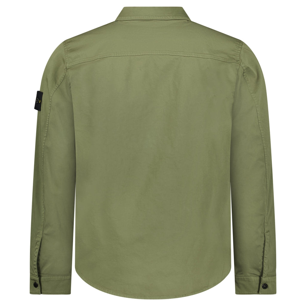 Stone Island Stretch Organic Cotton Satin Overshirt in Military Green