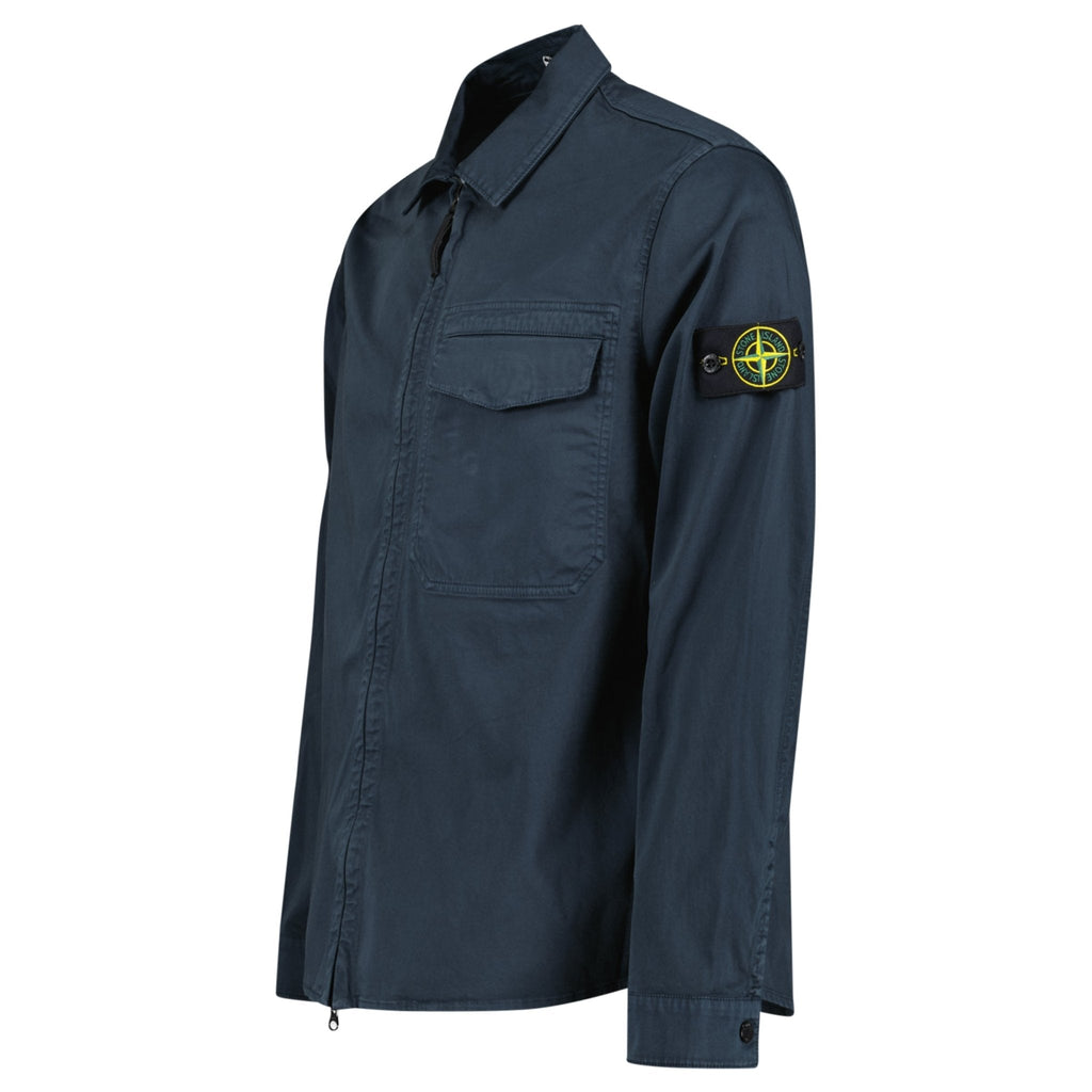 Stone Island Stretch Organic Cotton Satin Overshirt in Navy