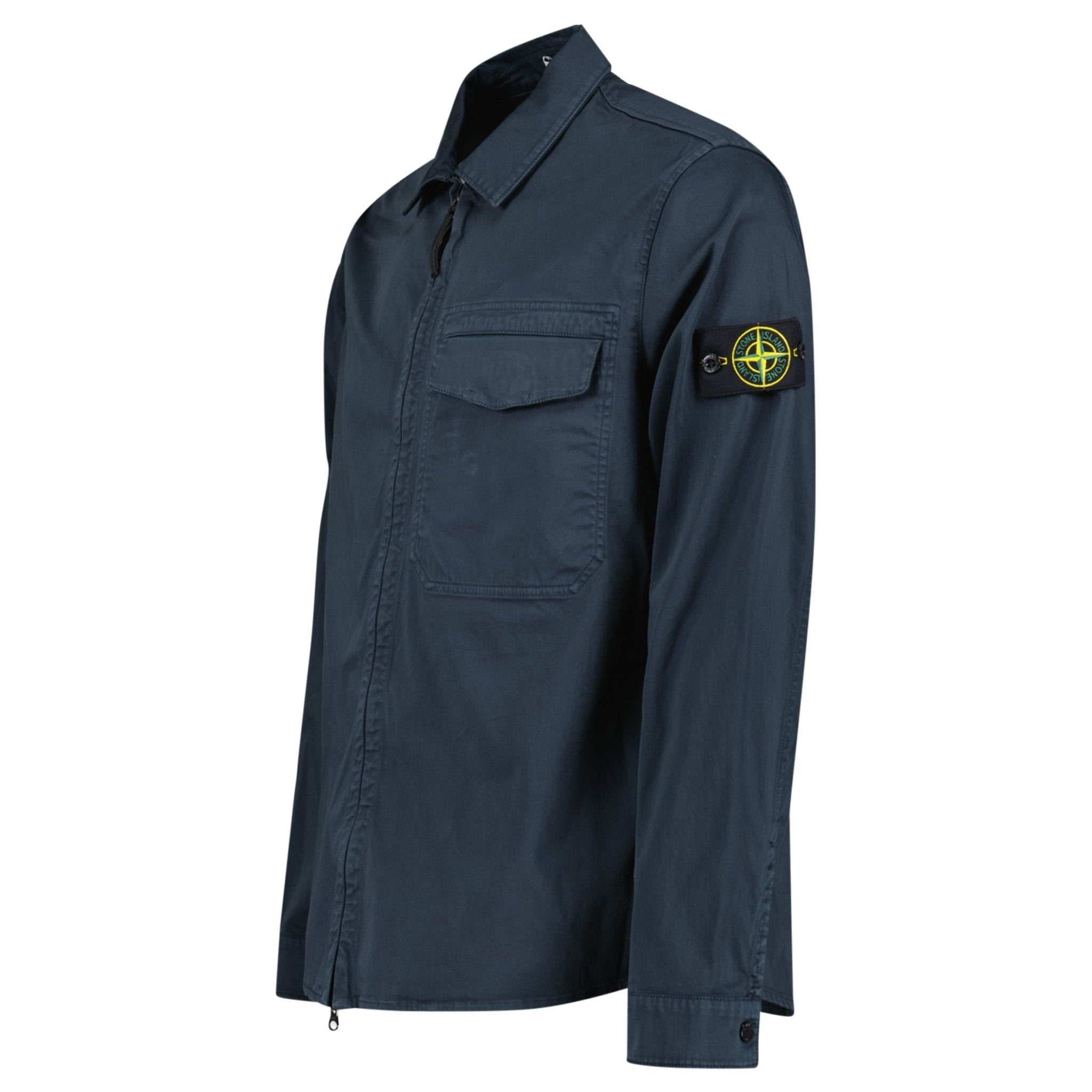 Stone Island Stretch Organic Cotton Satin Overshirt in Navy