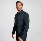 Stone Island Stretch Organic Cotton Satin Overshirt in Navy