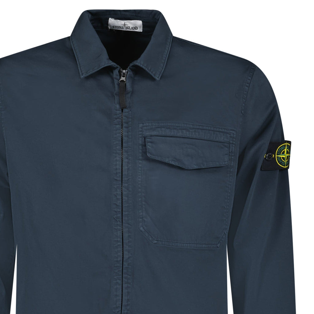 Stone Island Stretch Organic Cotton Satin Overshirt in Navy