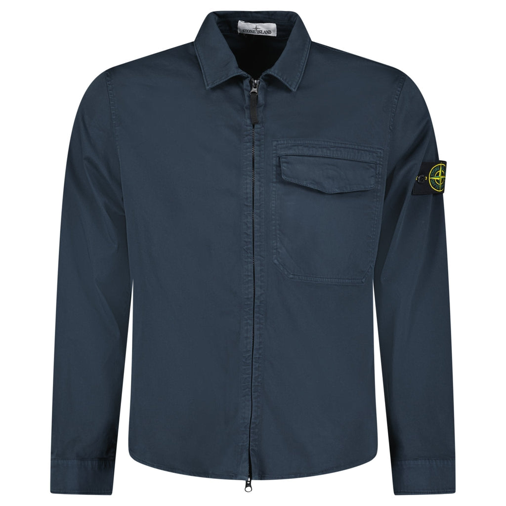 Stone Island Stretch Organic Cotton Satin Overshirt in Navy