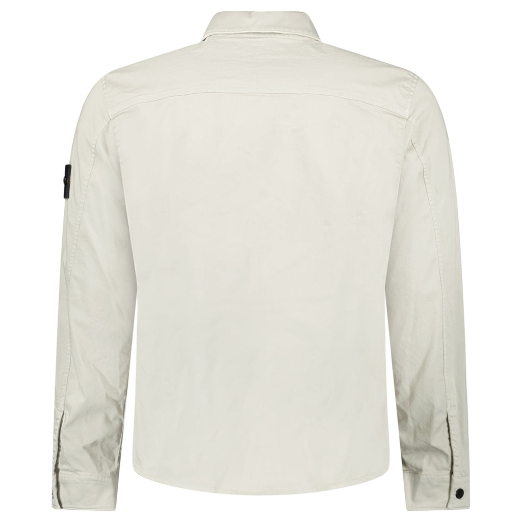Stone Island Stretch Organic Cotton Satin Overshirt in Pearl Grey