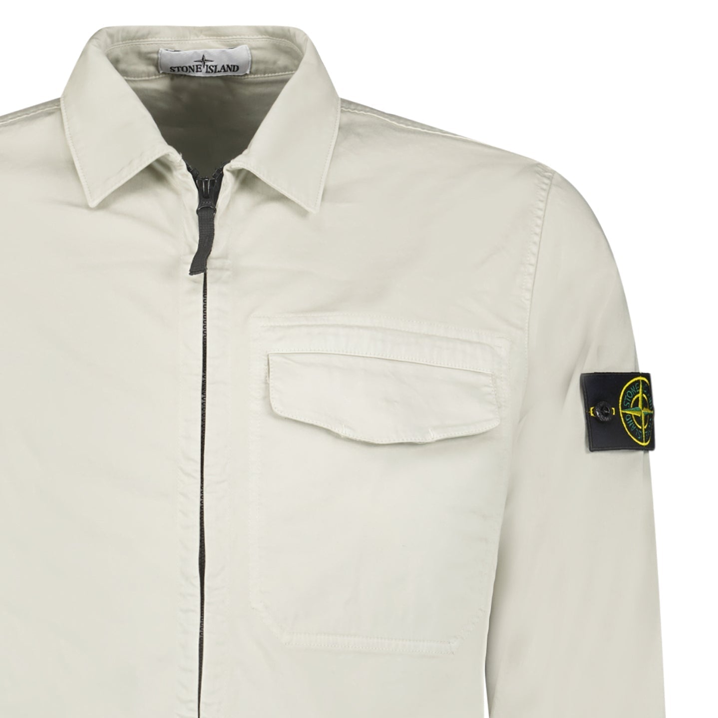 Stone Island Stretch Organic Cotton Satin Overshirt in Pearl Grey