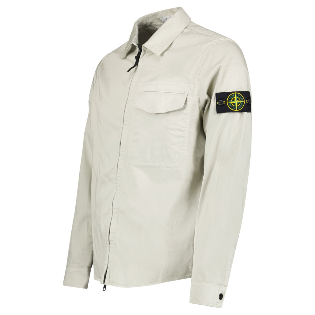 Stone Island Stretch Organic Cotton Satin Overshirt in Pearl Grey