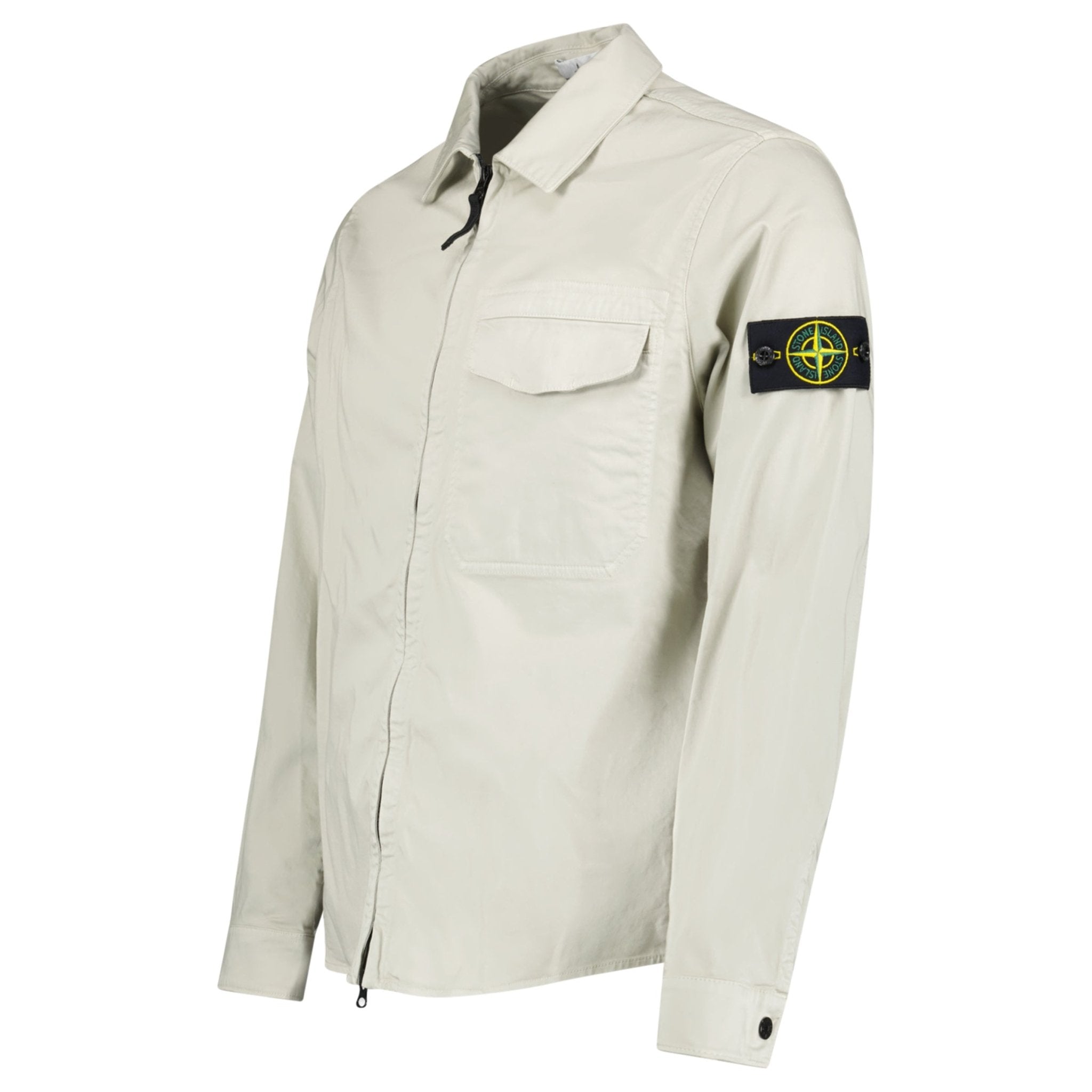 Stone Island Stretch Organic Cotton Satin Overshirt in Pearl Grey