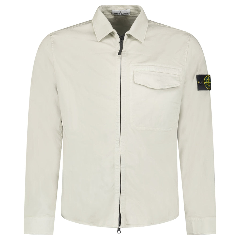 Stone Island Stretch Organic Cotton Satin Overshirt in Pearl Grey