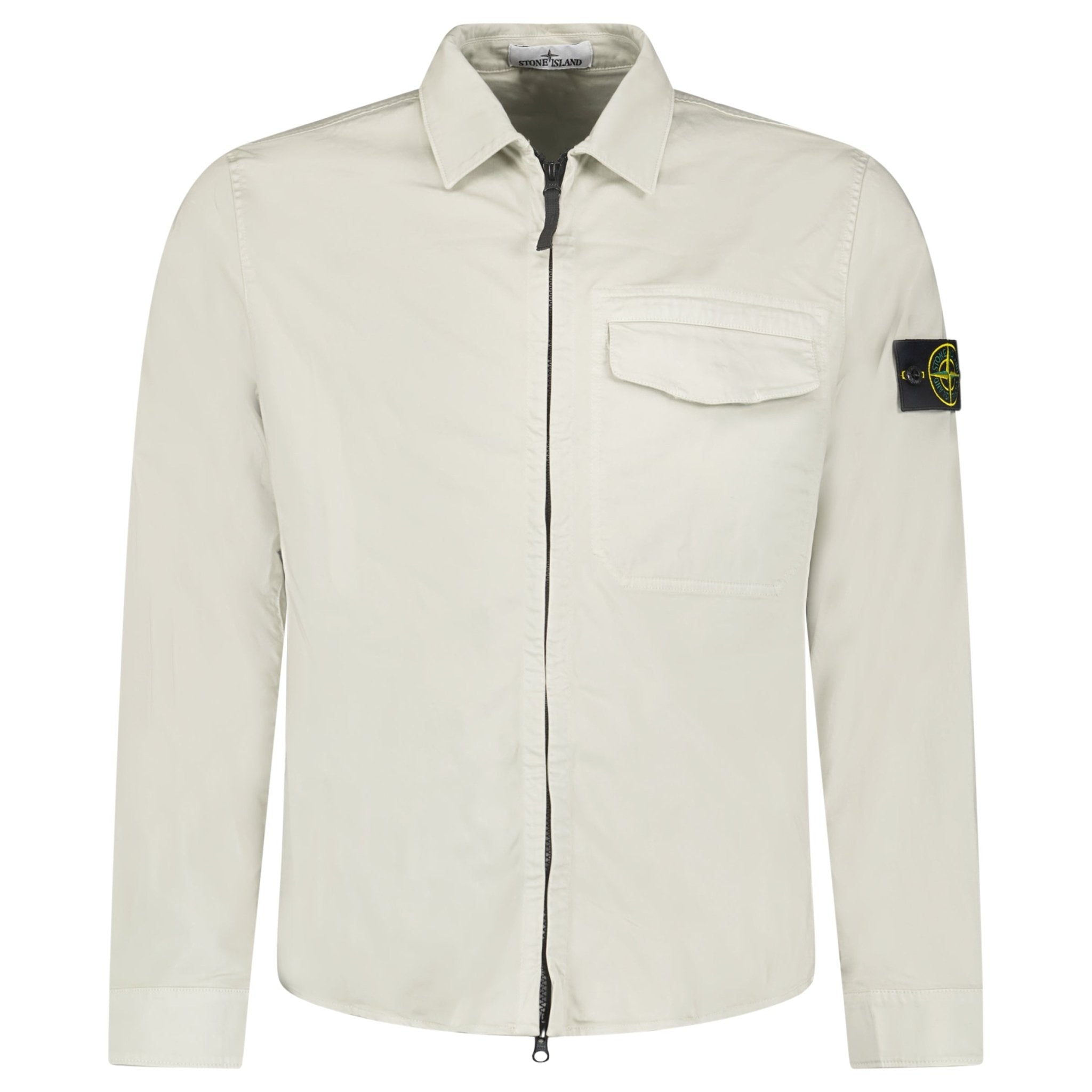 Stone Island Stretch Organic Cotton Satin Overshirt in Pearl Grey