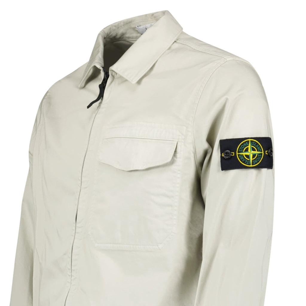 Stone Island Stretch Organic Cotton Satin Overshirt in Pearl Grey