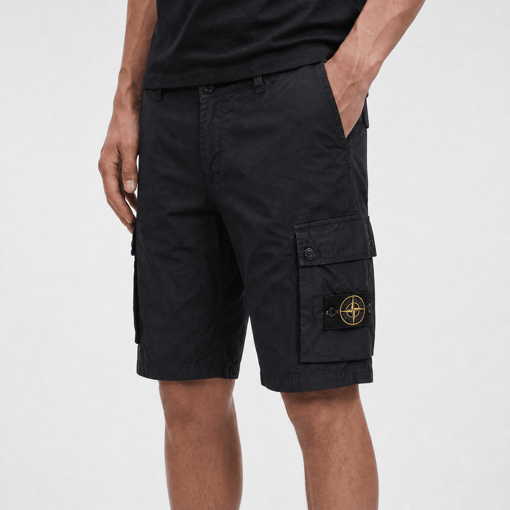 Stone Island Stretch Organic Cotton Twill Cargo Bermuda Shorts in Black