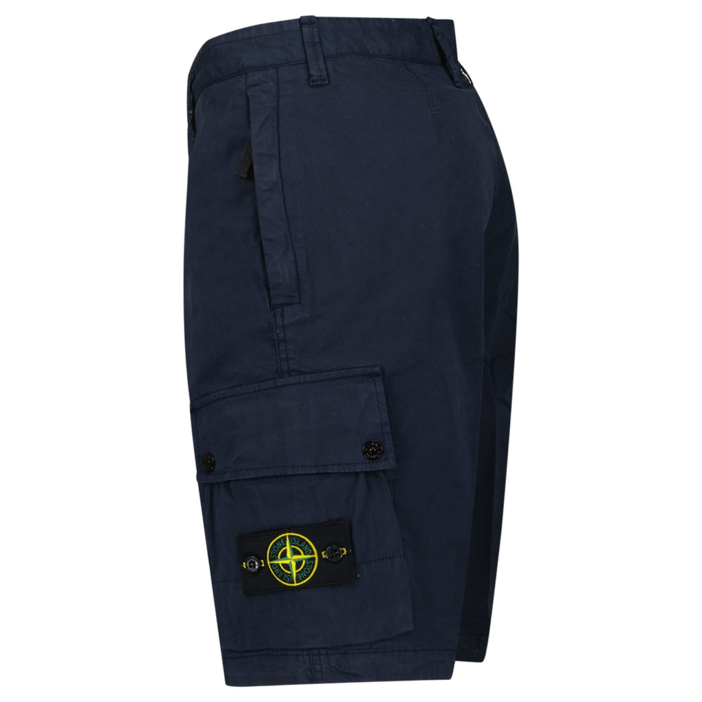 Stone Island Stretch Organic Cotton Twill Cargo Bermuda Shorts in Navy Blue