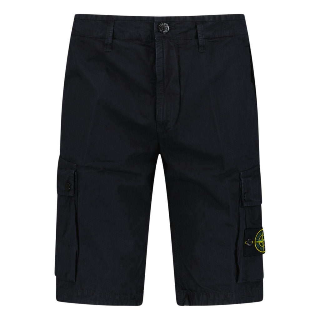 Stone Island Stretch Organic Cotton Twill Cargo Bermuda Shorts in Navy Blue