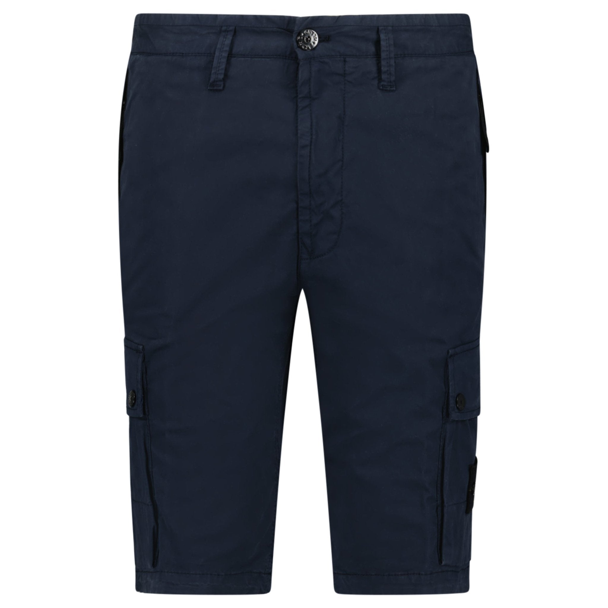 Stone Island Stretch Organic Cotton Twill Cargo Bermuda Shorts in Navy Blue