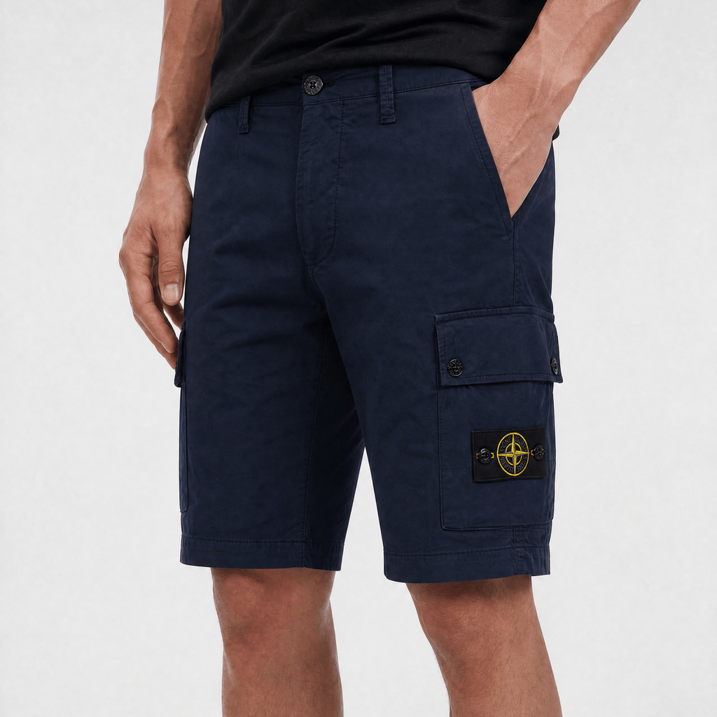 Stone Island Stretch Organic Cotton Twill Cargo Bermuda Shorts in Navy Blue