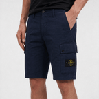 Stone Island Stretch Organic Cotton Twill Cargo Bermuda Shorts in Navy Blue