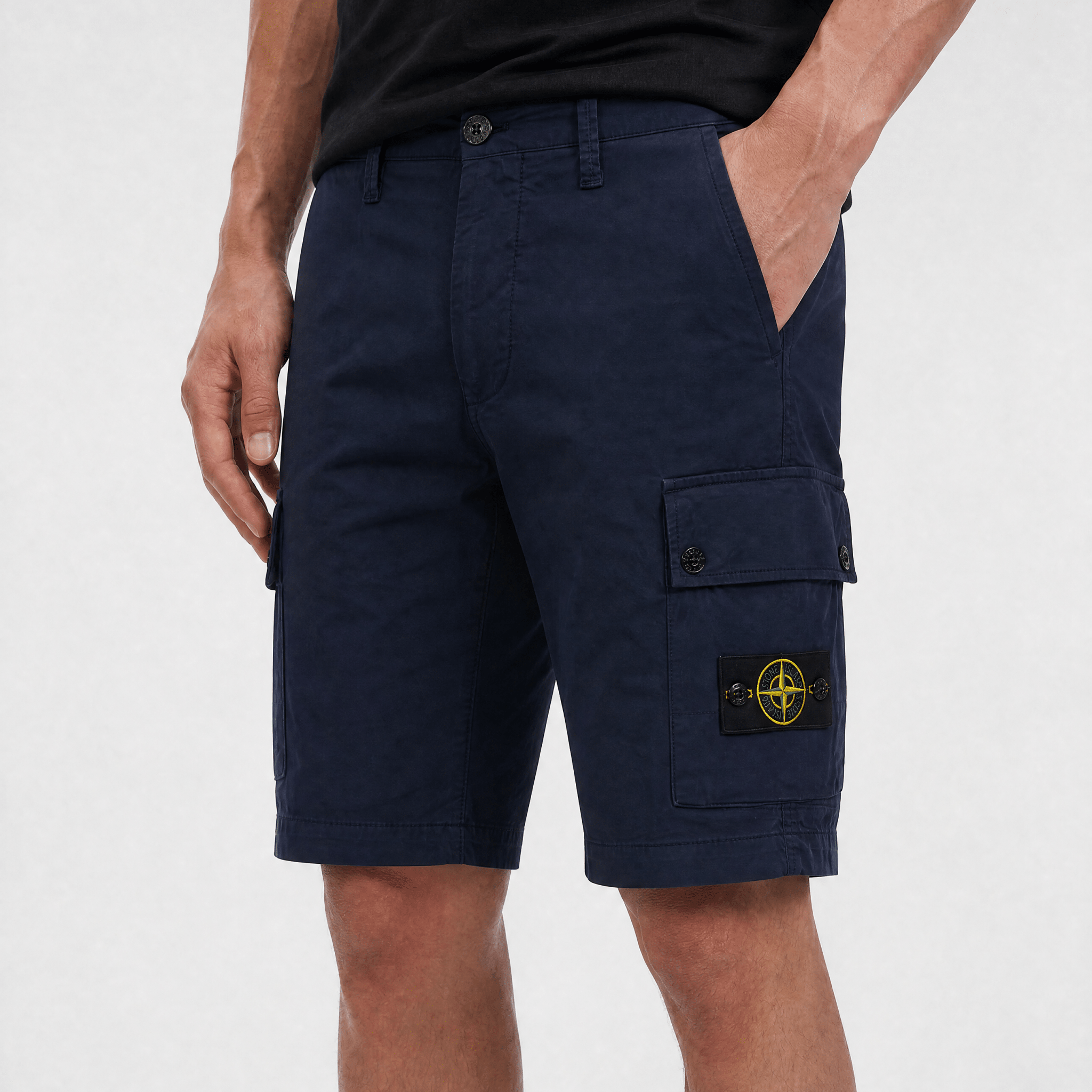 Stone Island Stretch Organic Cotton Twill Cargo Bermuda Shorts in Navy Blue