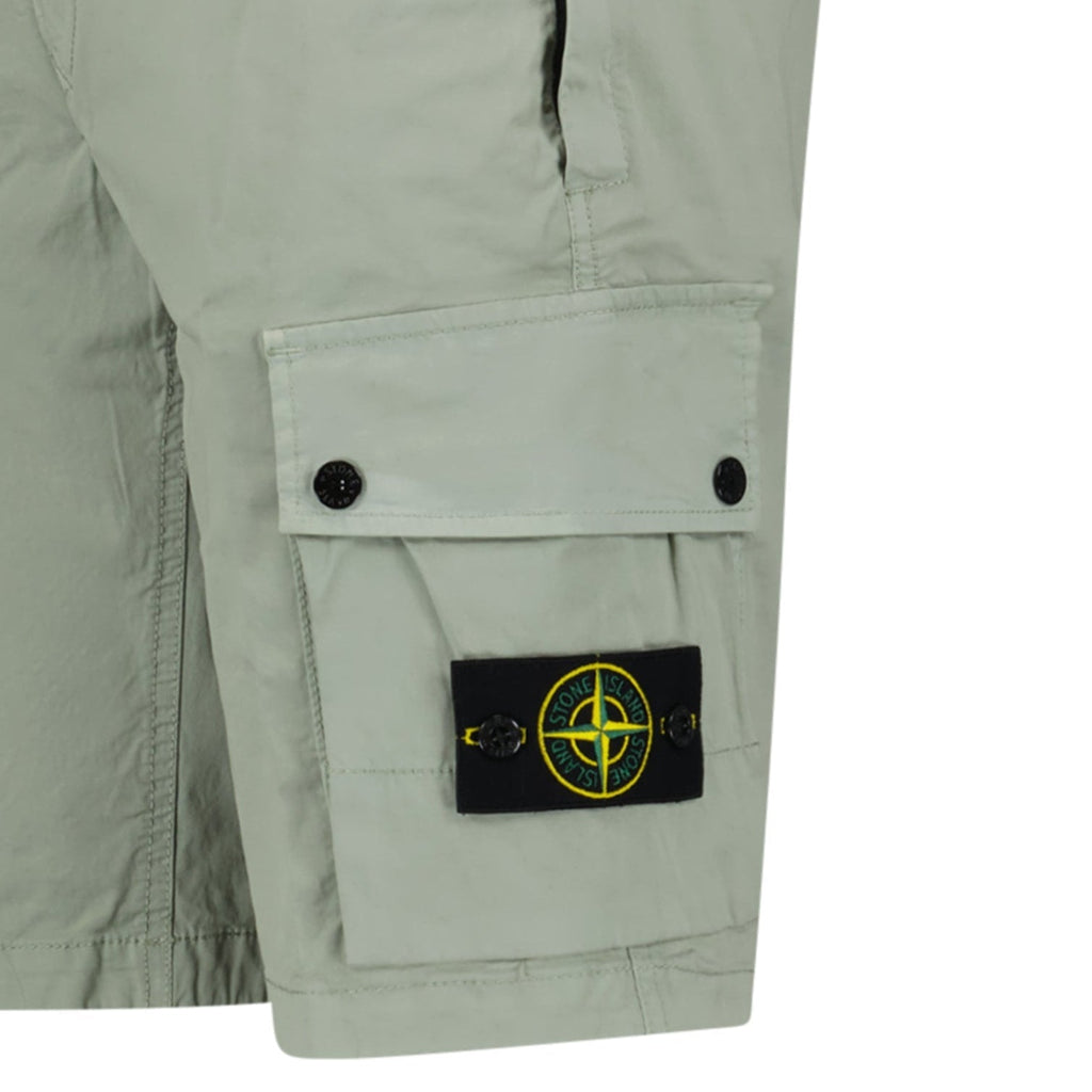 Stone Island Stretch Organic Cotton Twill Cargo Bermuda Shorts in Sage Green