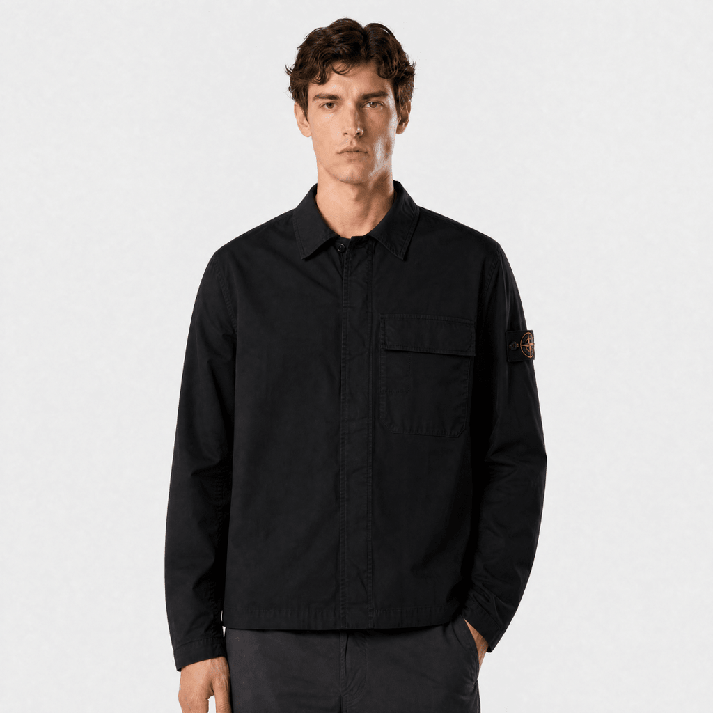 Stone Island Stretch Organic Cotton Twill Overshirt in Black