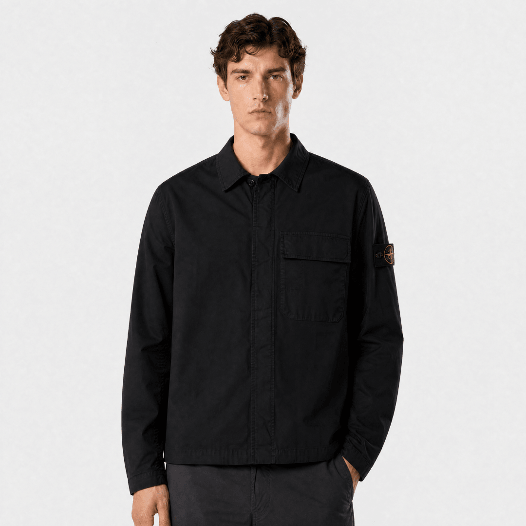 Stone Island Stretch Organic Cotton Twill Overshirt in Black