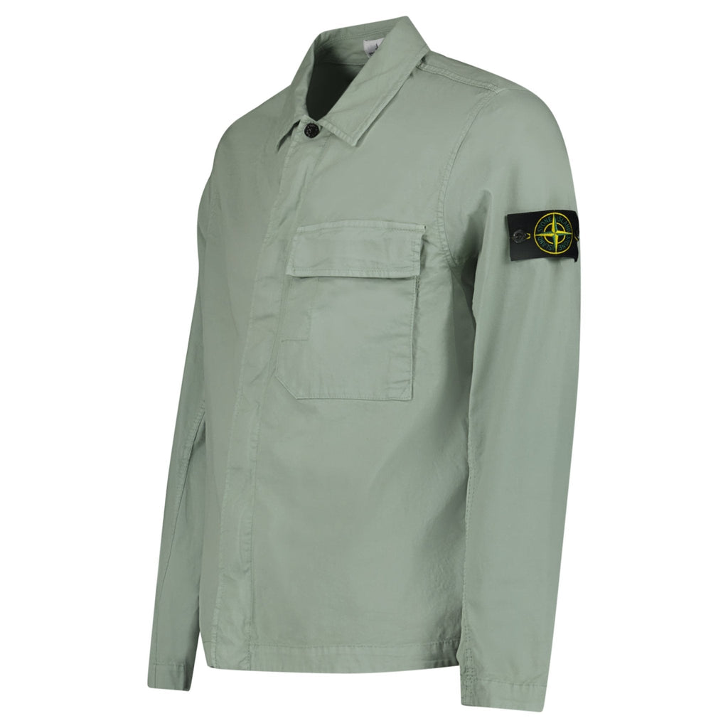 Stone Island Stretch Organic Cotton Twill Overshirt in Sage Green