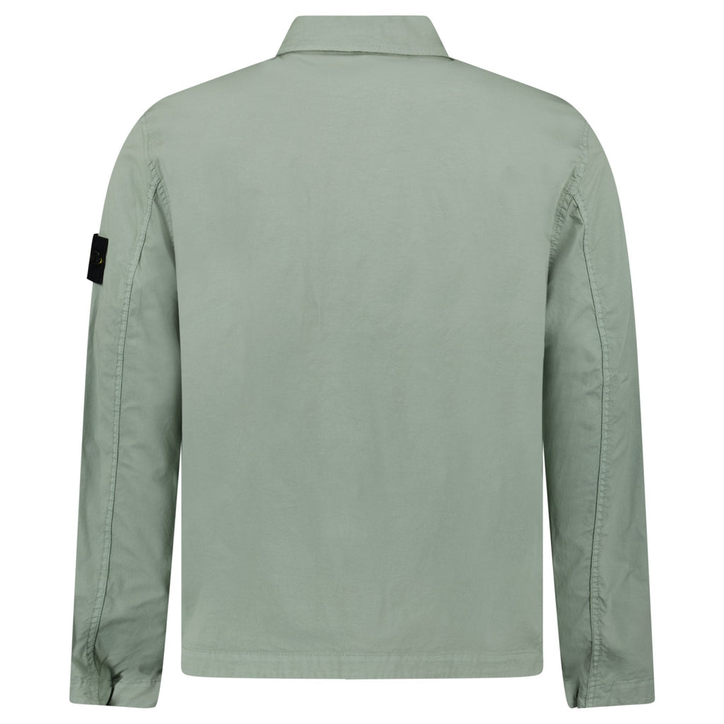Stone Island Stretch Organic Cotton Twill Overshirt in Sage Green