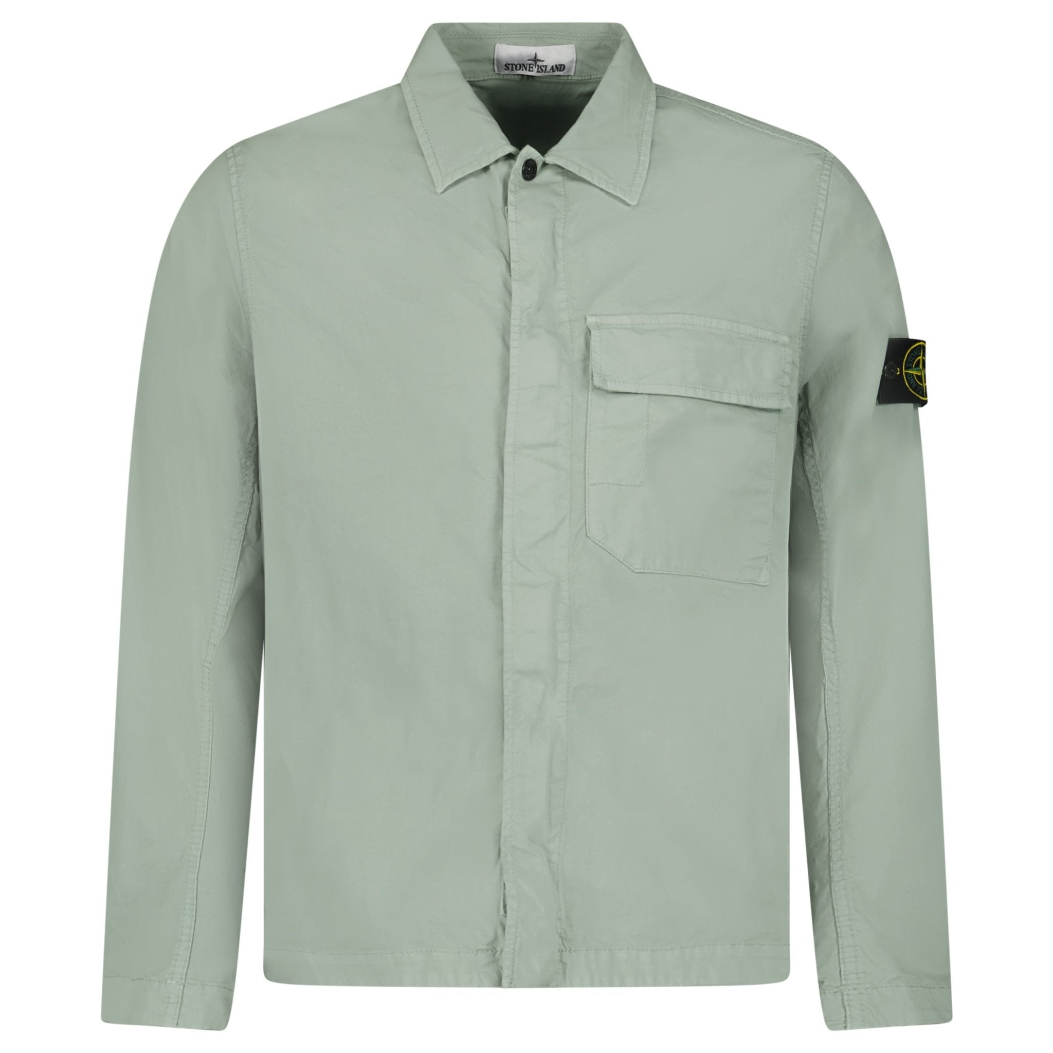 Stone Island Stretch Organic Cotton Twill Overshirt in Sage Green