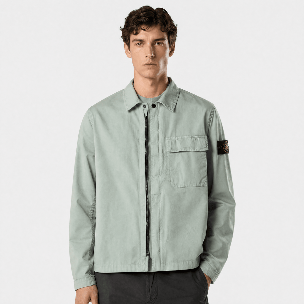 Stone Island Stretch Organic Cotton Twill Overshirt in Sage Green