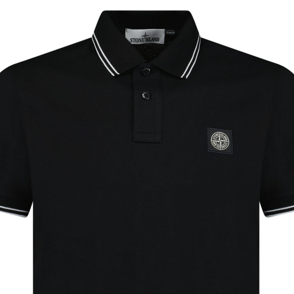 Stone Island Stripe Collar Polo T-Shirt Slim Fit Black
