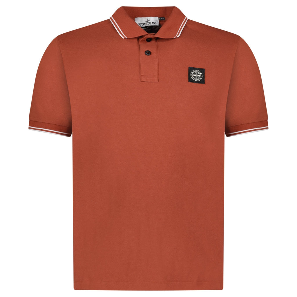 Stone Island Stripe Collar Polo T-Shirt Slim Fit Brick Red