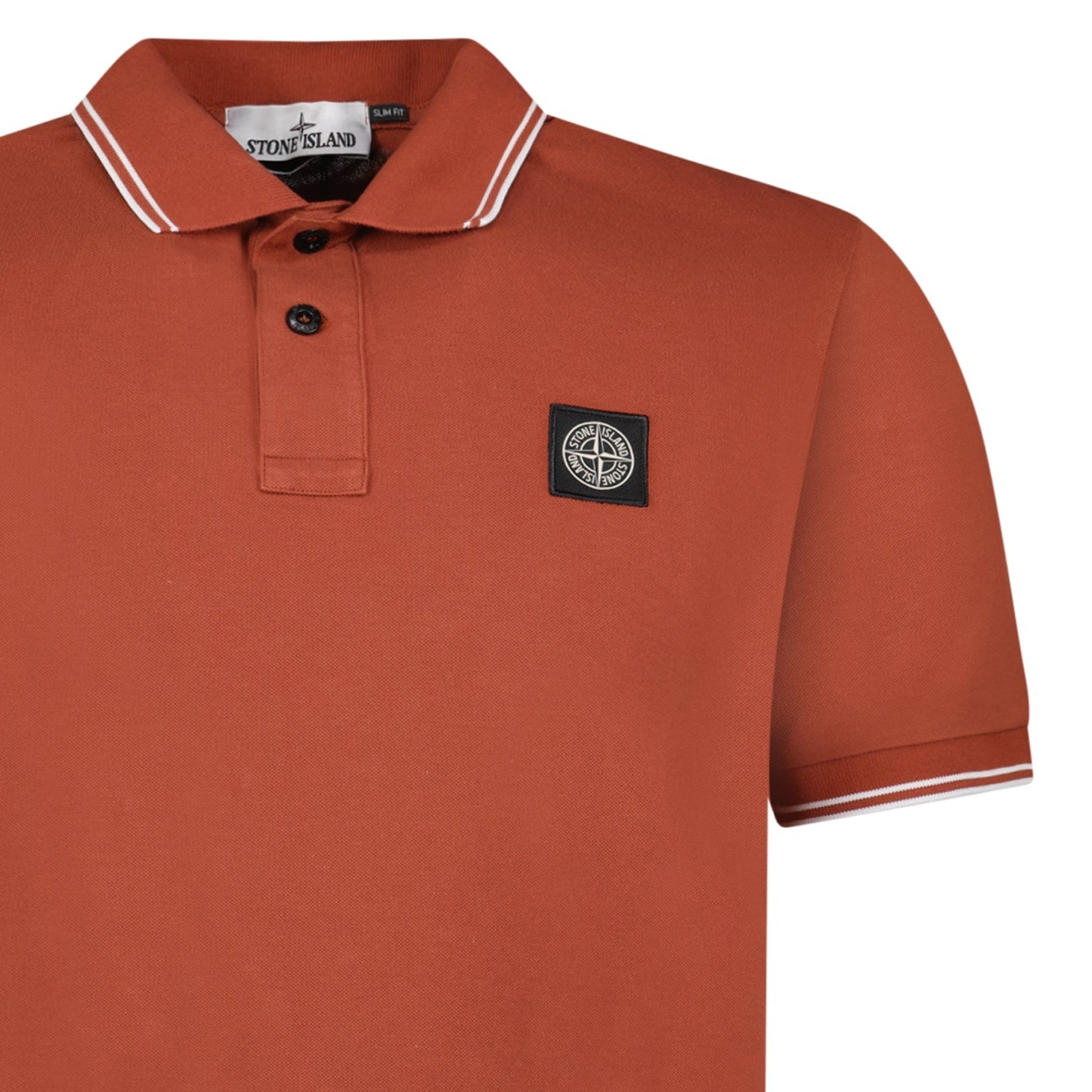 Stone Island Stripe Collar Polo T-Shirt Slim Fit Brick Red