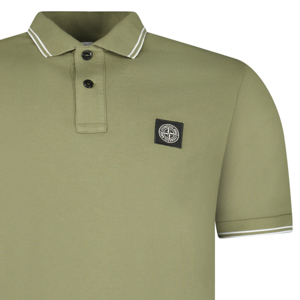 Stone Island Stripe Collar Polo T-Shirt Slim Fit Military Green