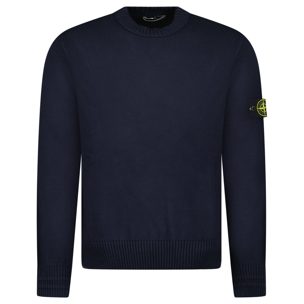 Stone Island Thick Knitted Compass-Badge Sweater in Navy Blue
