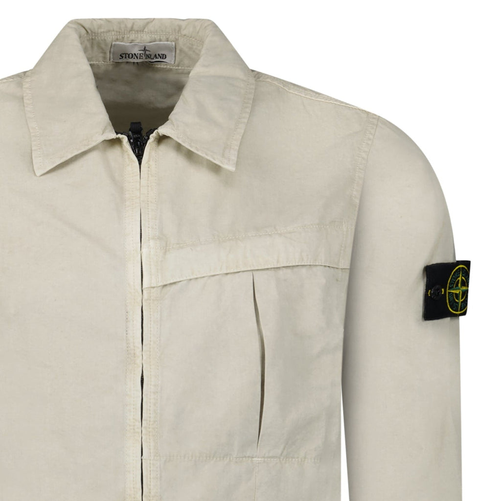 Stone Island Washed Cotton Long Sleeve Overshirt in Light Beige