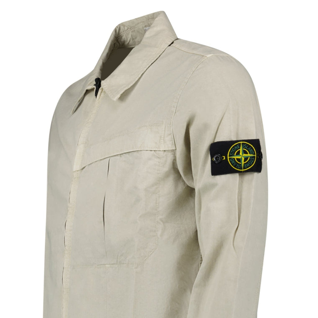 Stone Island Washed Cotton Long Sleeve Overshirt in Light Beige