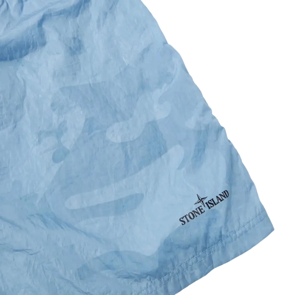 Stone Island Water Reactive Faded Camo Nylon Swim Shorts in Dust Blue