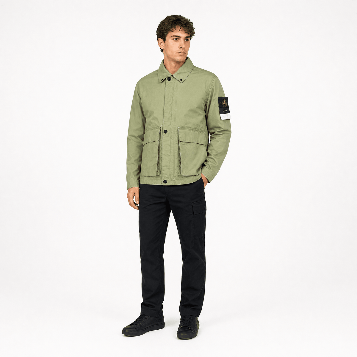 Stone Island Waxed Pigment Cotton Tela Jacket in Military Green
