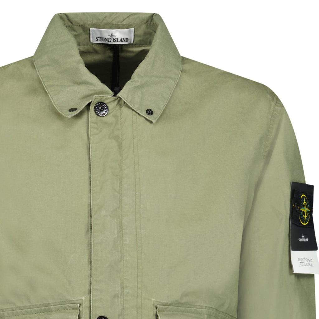 Stone Island Waxed Pigment Cotton Tela Jacket in Military Green