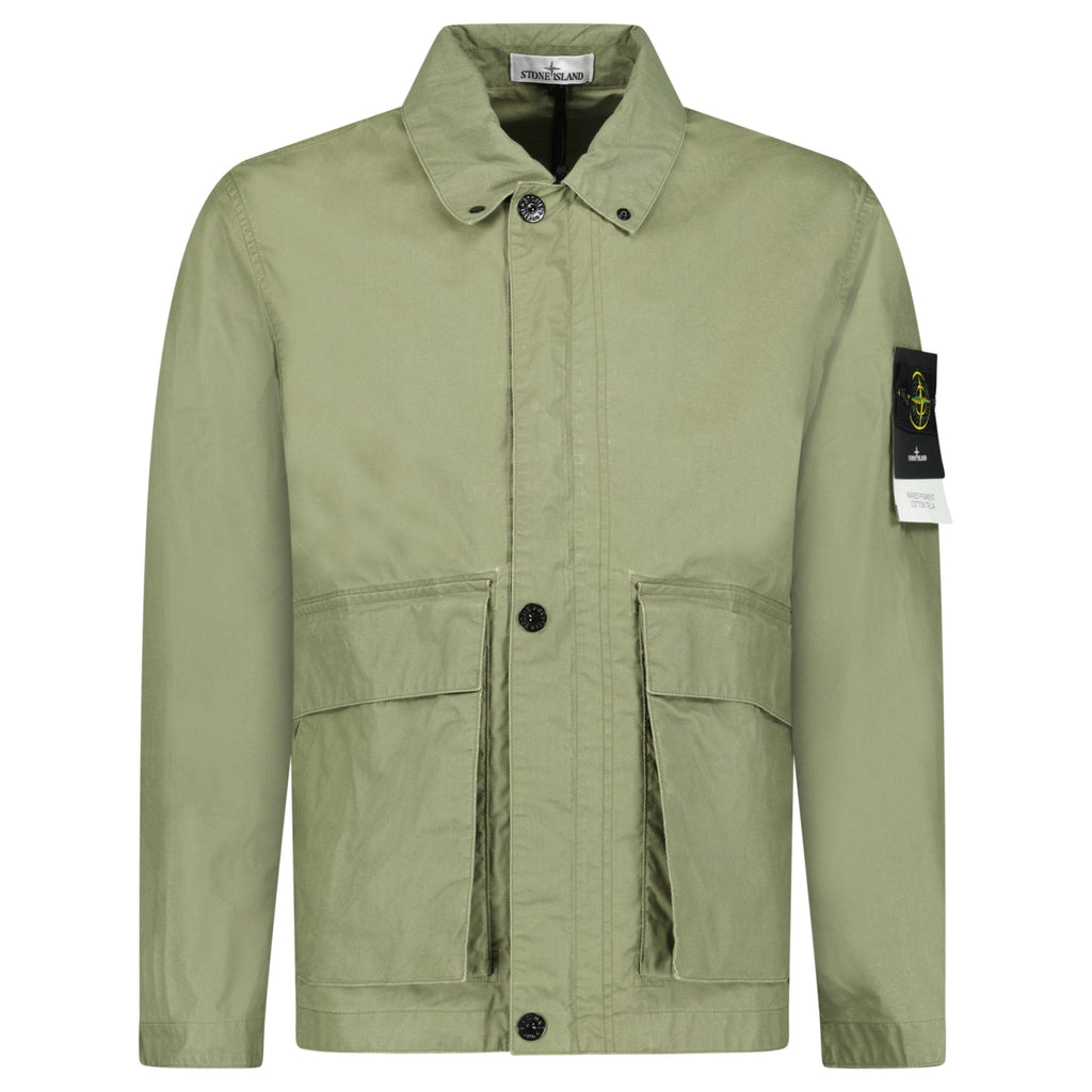 Stone Island Waxed Pigment Cotton Tela Jacket in Military Green